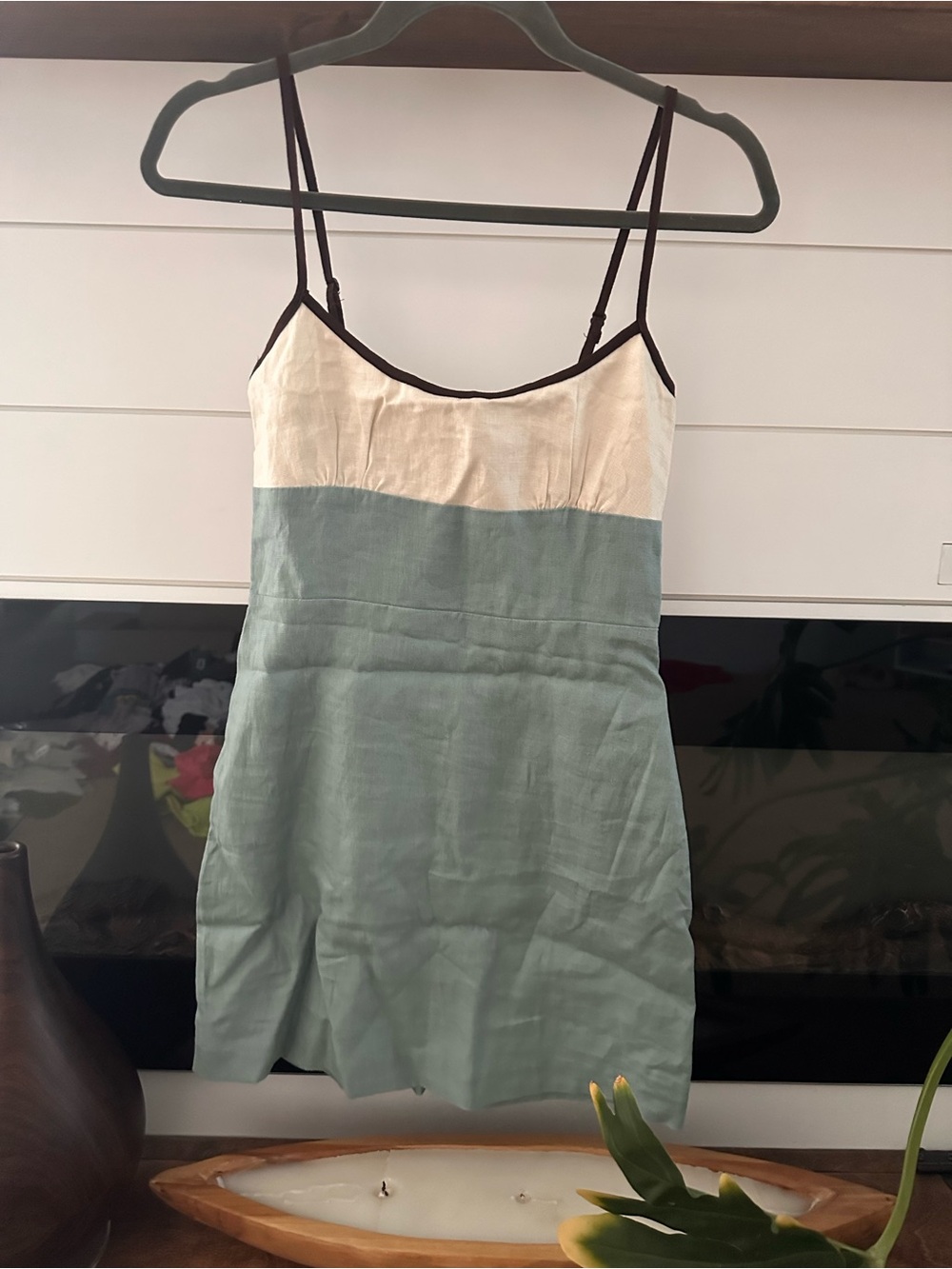 Nude Lucy Cream and Sage Linen Mini Dress